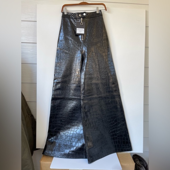 ELLERY WOMENS CONEY ISLAND CROC EMBOSSED WIDE LEG LAMBSKIN LEATHER PANTS SIZE 6 - Picture 11 of 12